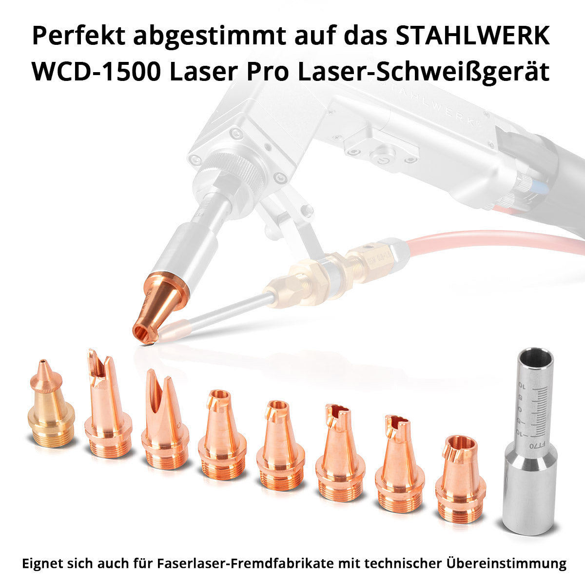 STAHLWERK Laser-Düsen 9er Set Profi-Zubehör für Laser-Schweißbrenner | Laser-Schweißgeräte mit 7 Schweißdüsen, 1 Schneiddüse und 1 Düsenträger inklusive Schutzbox