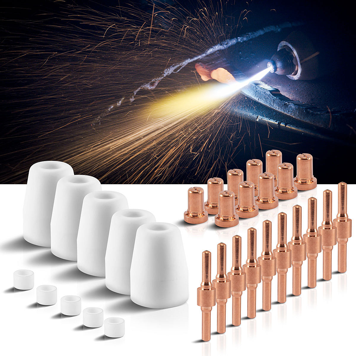 Stahlwerk PT-31 Plasma accessories set 30-part, wearing parts plasma suffs + electrodes + ceramic caps for PT-31 cut plasma cutter burner