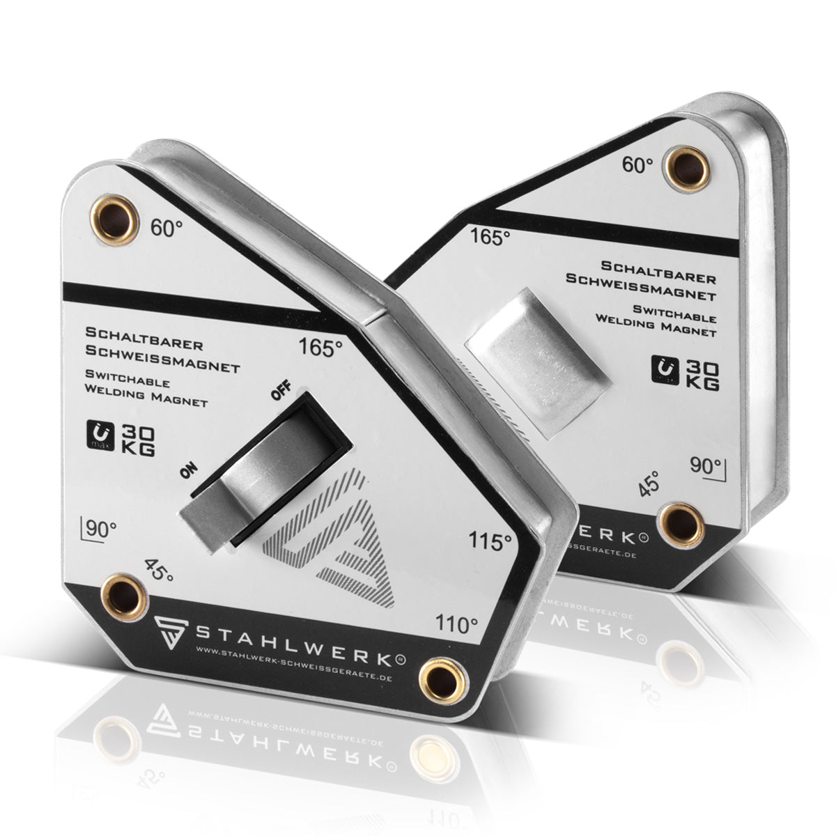 STAHLWERK Magnet-Schweißwinkel Magnetwinkel Schweißmagnet schaltbar 45° bis 165° 30 kg / 66 lbs