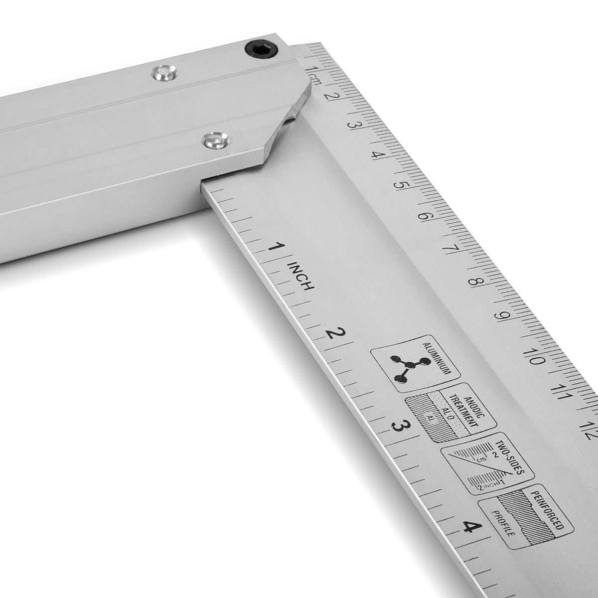 Angle d'arrêt en aluminium en aluminium Angle de mesure angle de charpentier 400 mm Angle riveté avec CM et pouces