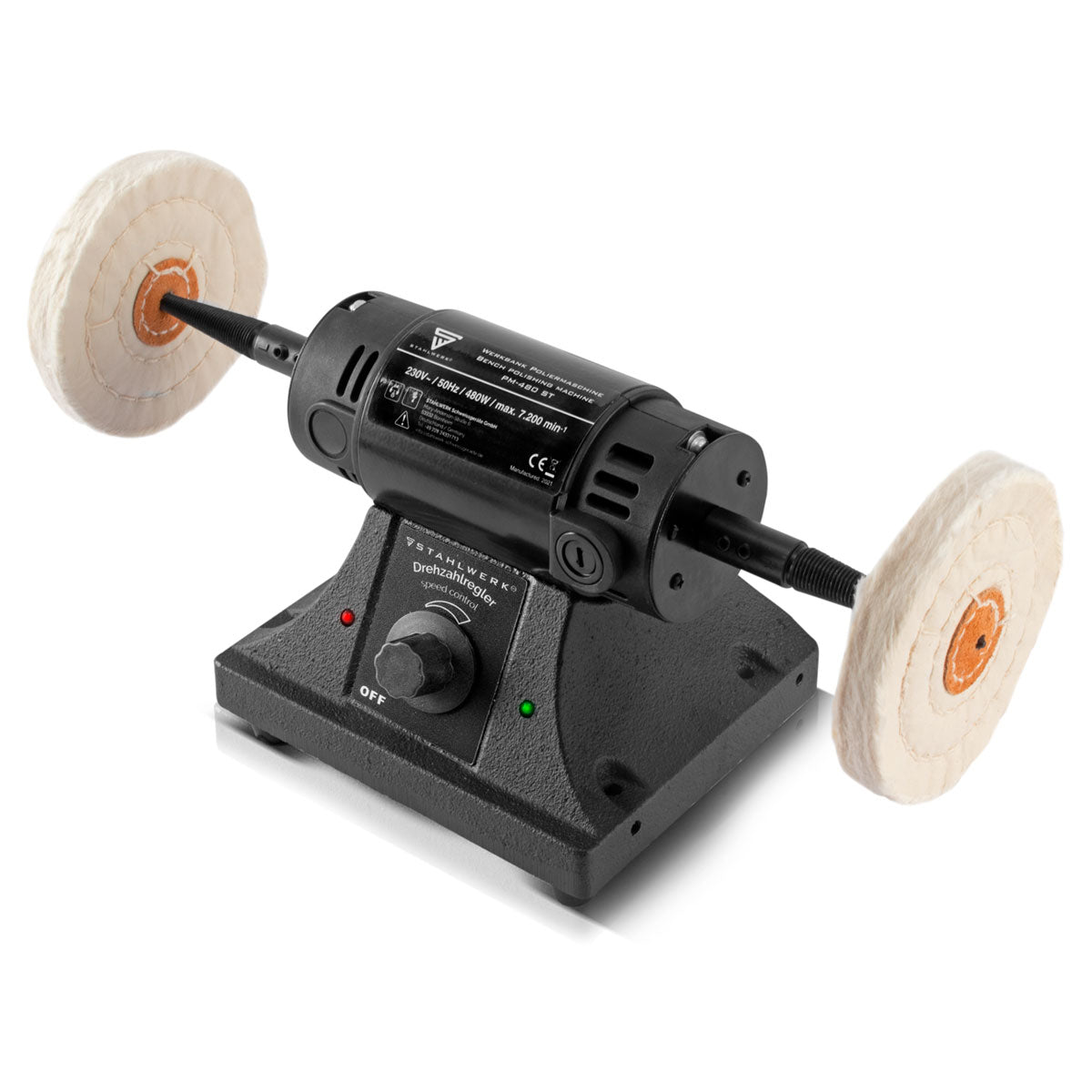Steelworks PM-480 ST Workbench Polissing Machine avec 480 watts et 7 200 révolutions par minute pour le métal, le bois, l'acrylique et le plastique