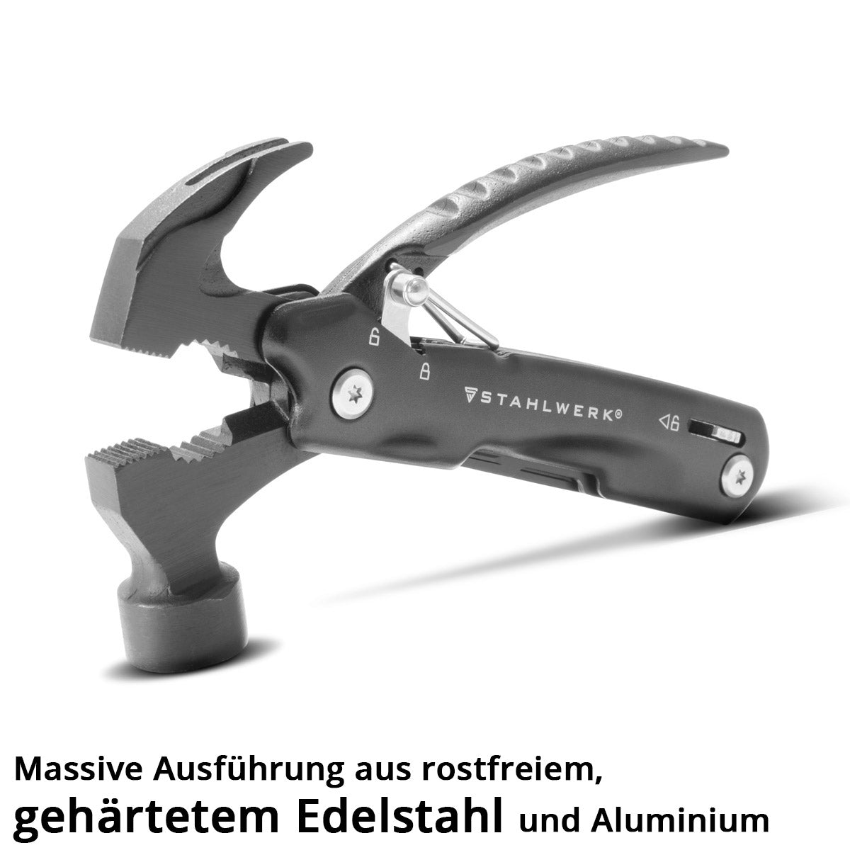 Steelwork Multi -Tool con 12 herramientas, navaja de bolsillo de alta calidad / cuchillo plegable / herramienta multifuncional con martillo, cuchillo, sierra, archivo, combinación, destornillador, etc., incluida la linterna LED