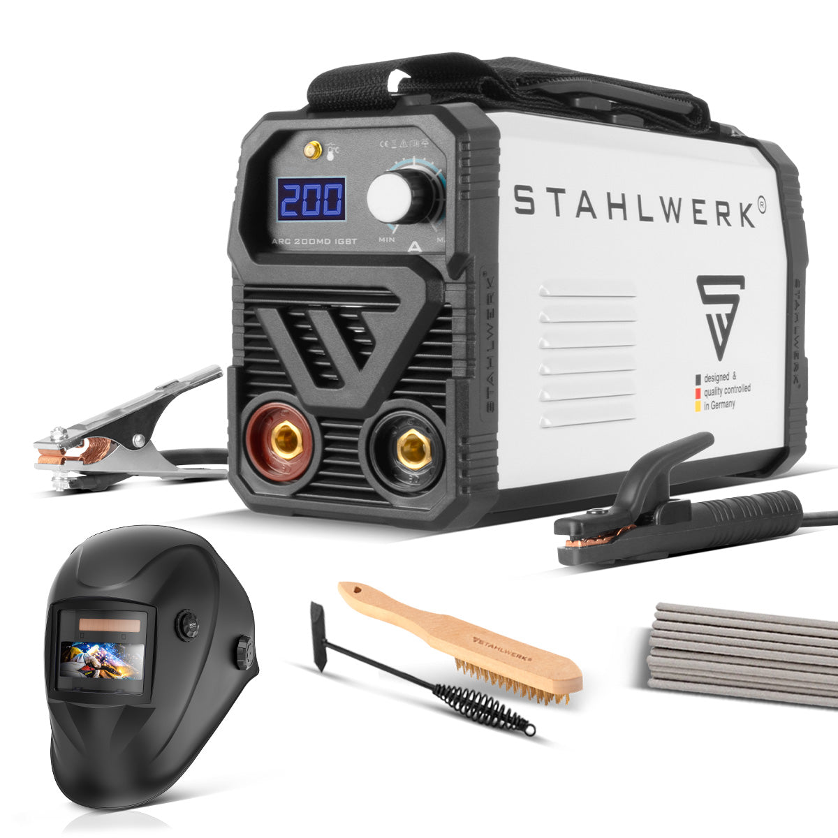STAHLWERK ARC 200 MD Schweißgerät Vollausstattung - DC MMA | E-Hand| Lift-TIG Inverter mit 200 Ampere, IGBT Technologie und Single-Board, 7 Jahre Hersteller-Garantie