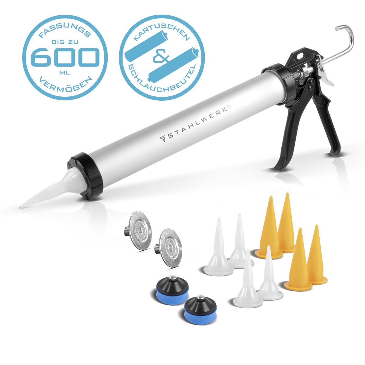 Steelworks Silicone pistol SP-600 ST 600 ml cartridge press / cartridge gun made of stable aluminum for cartridges and bags for silicone and applying adhesive and sealing materials