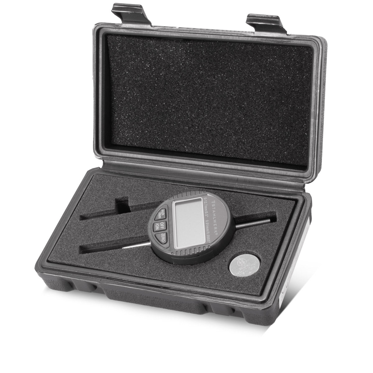Steelworks Digital dial with 0-12.7 mm (0.5 ") measuring range, measuring button for precision measurements in millimeters and customs