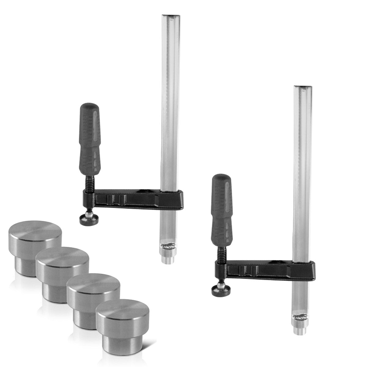 STAHLWERK Schweißtisch-Zubehör-Basic-Set Hochwertige Spann- und Fixierhilfen für D22 Lochsystem mit 2 Schraubzwingen und 4 Spannbolzen