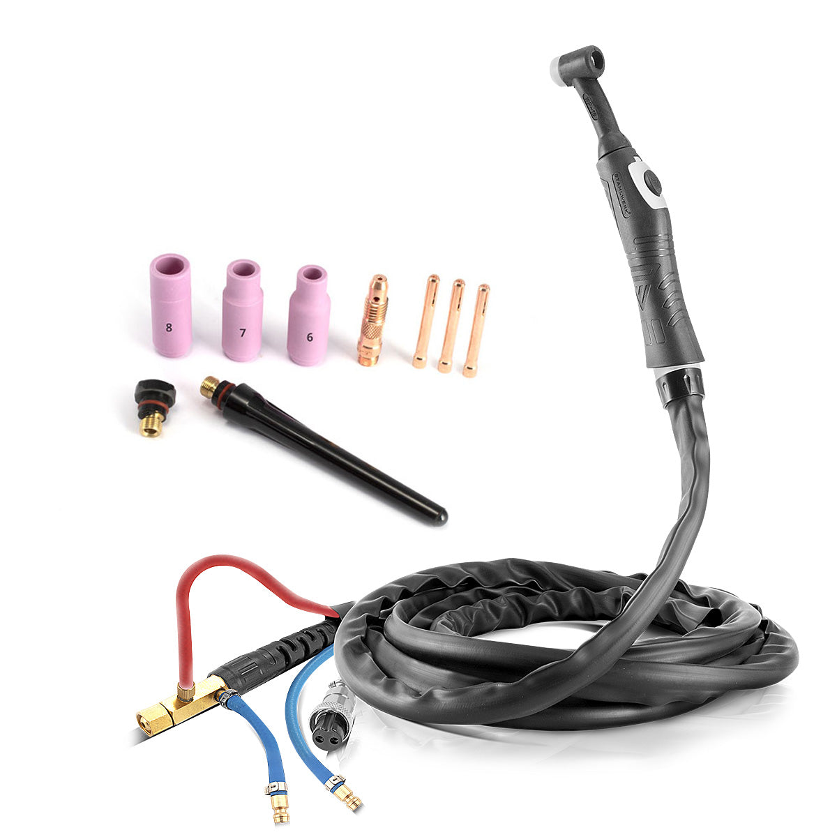 Steelwork of water -cooled WIG welding burner WP18 | SR18 to 300 A with 5 m protective gas hose package for WIG welding equipment
