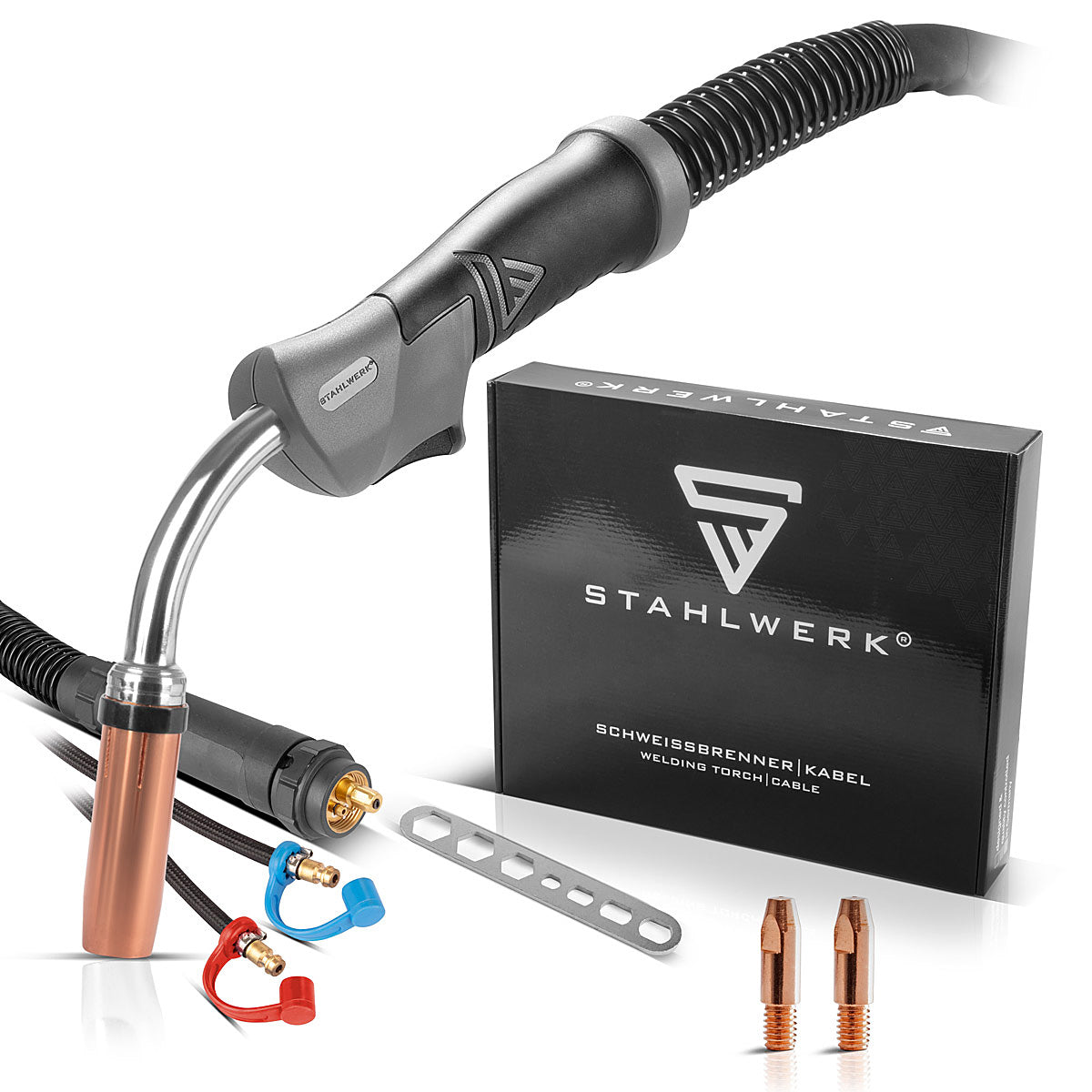 Steel mill water -cooled Mig Mag welding torch AK501D | MB501D to 500 A with 3 m protective gas hose package and Euro central connection