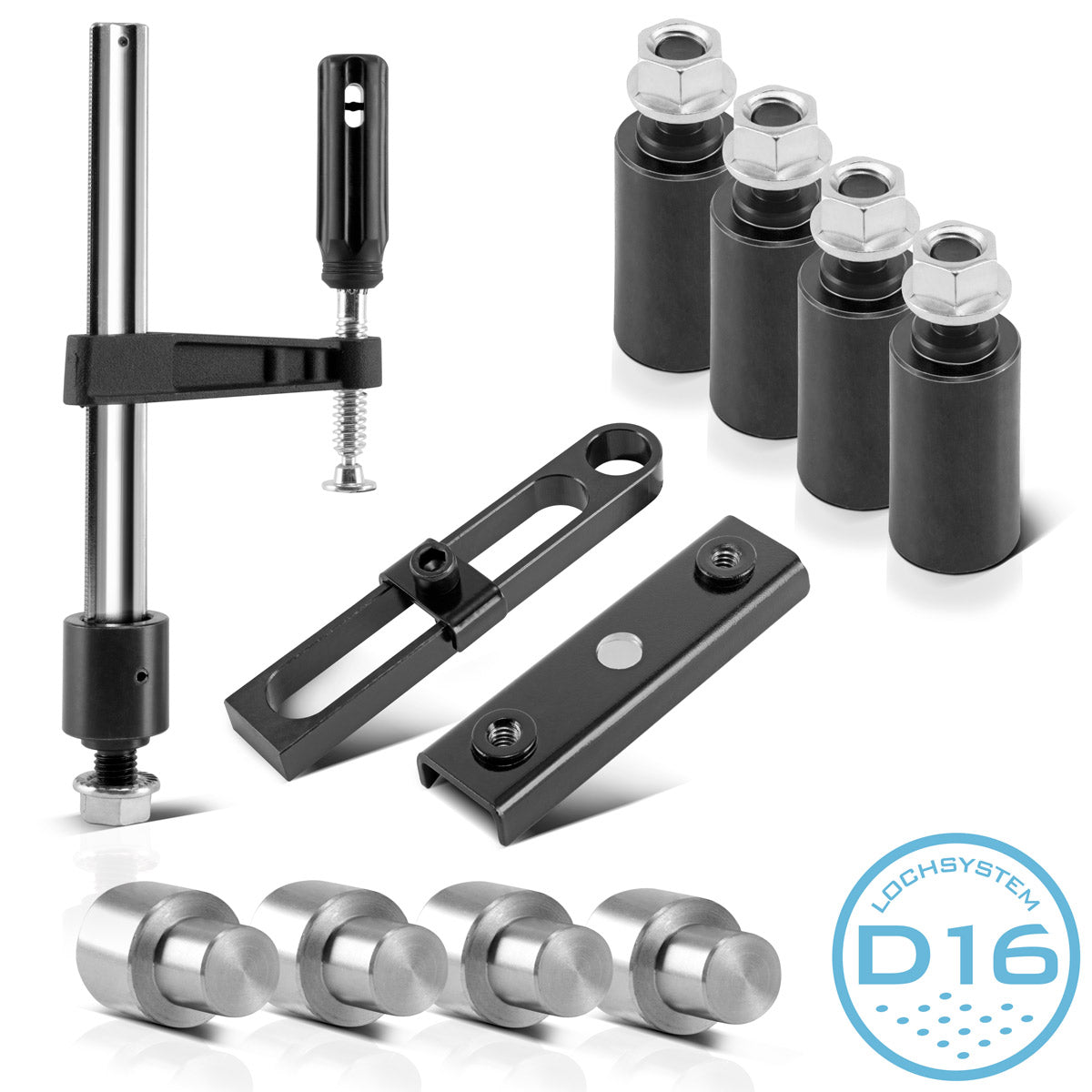Accessoires de table de soudage en acier D16 Ensemble avec arrêt variable, pince à vis, boulon d'impact avec boulon de levage et de serrage pour le système D16