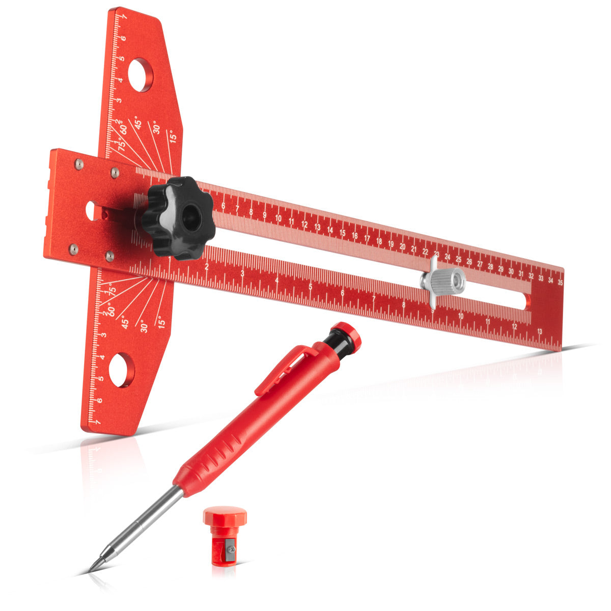 Steelworks Winkel Anireißlineal made of aluminum with attack and marking pen Marking teaching | Anrißdöchre | Marking lineal | Presentation to tear, mark and draw