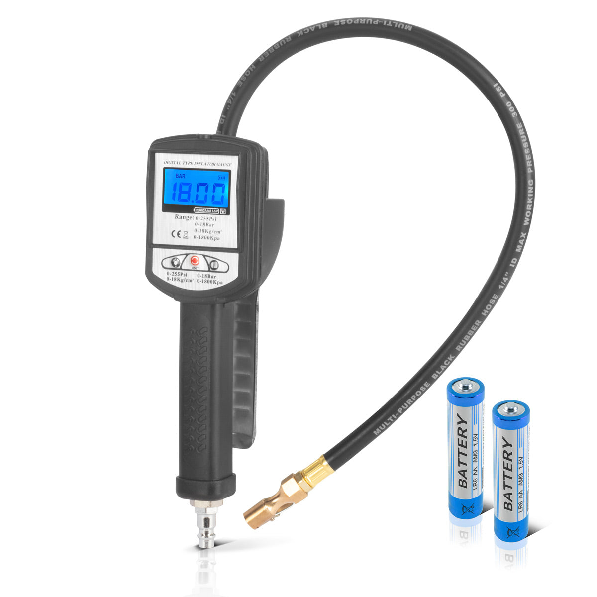 Steelworks Digital Comprim Air Tire Pistol DRP-18 ST | Remplissage de pneus d'air comprimé avec manomètre numérique | Testeur de pression des pneus numériques pour les voitures, camions, moto, vélo | Zone de mesure 0-18 bar / 0-255 psi