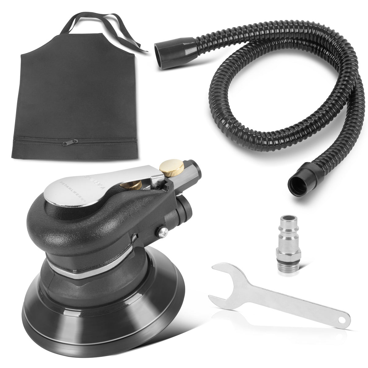 Steelworks compressed air eccentric grinder of the-125 st | Compressed air grinders with 125 mm grinding plate | Polishing machine for polishing and grinding metal, plastic and wood including suction system and dust bag