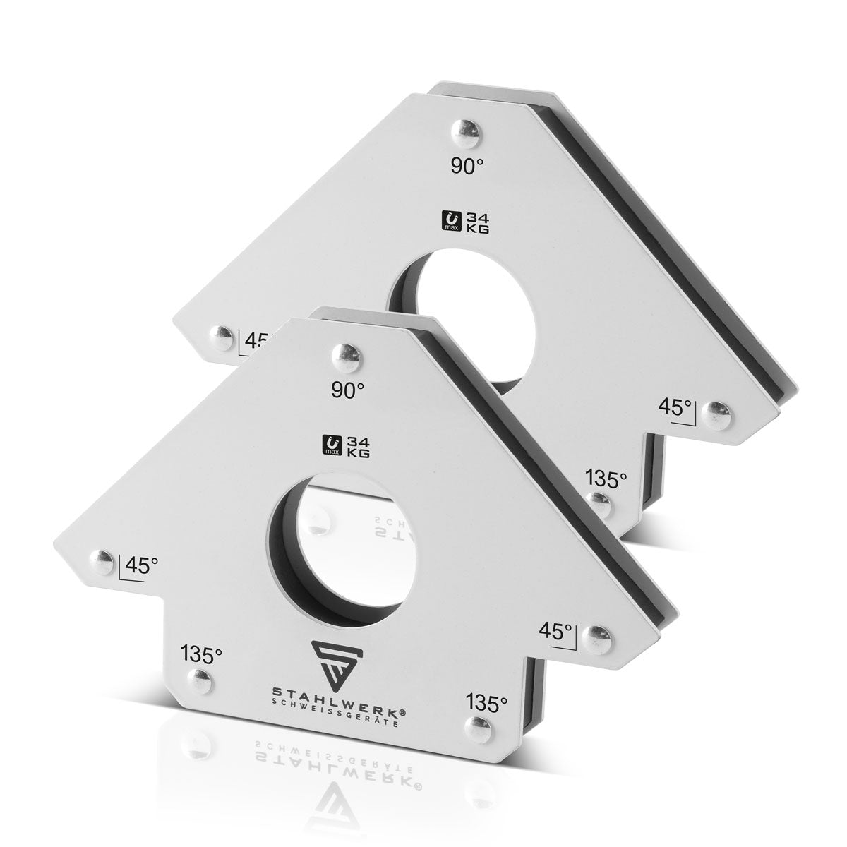 STAHLWERK 2 × magnetic welding angle magnetic angle welding magnet 45° x 90° x 135°, 34 kg / 75 lbs