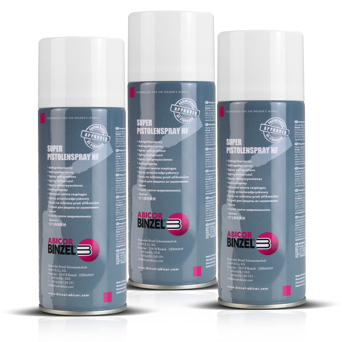 ABICOR BINZEL Super Pistol Spray NF مجموعة من 3 بخاخ حماية اللحام 400 مل | رذاذ فصل | رذاذ فوهة | وكيل الافراج | رذاذ اللحام للحماية المهنية لمشاعل اللحام وفوهات الغاز والطاقة