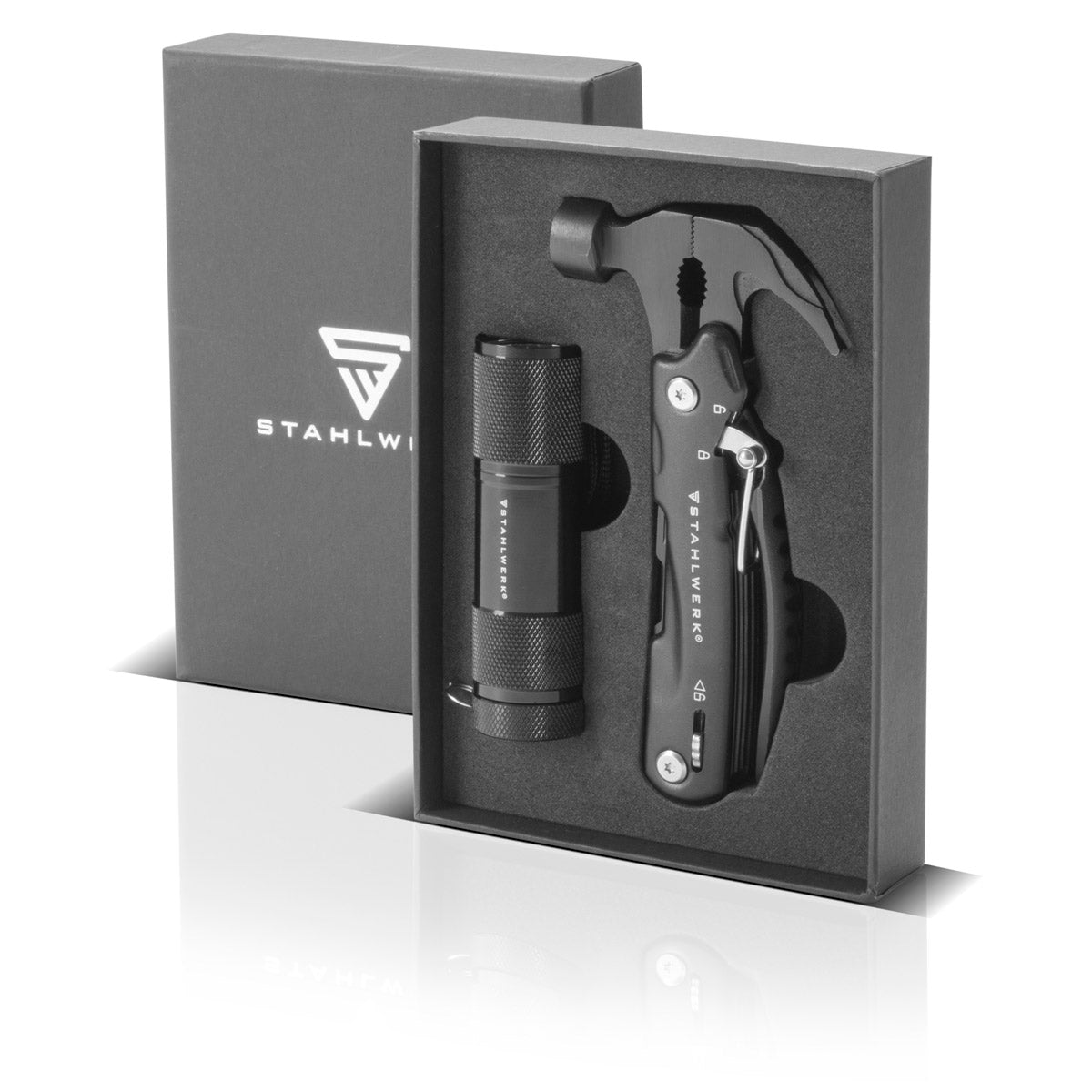 Steelwork Multi -Tool con 12 herramientas, navaja de bolsillo de alta calidad / cuchillo plegable / herramienta multifuncional con martillo, cuchillo, sierra, archivo, combinación, destornillador, etc., incluida la linterna LED