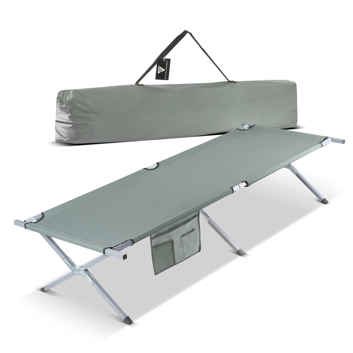 Louant de camping Steelworks CL-190 Lit de terrain pliable avec une capacité de charge de 150 kg 190 x 63 cm lit de camping | Lit pliant | Lit pliant | Pliant allongé | Lit invité | Chauffre pliant avec sac de transport