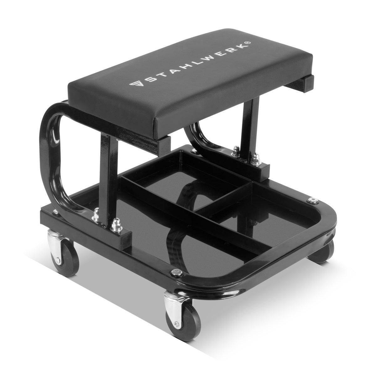 Taller de Steelworks Taller WRS-35 St con 136 kg Capacidad de carga Taller Taller Silla | Taburete de rollo | Heces de trabajo | Asiento de troll de taller con rodillos de dirección descuidados y comederos de almacenamiento prácticos