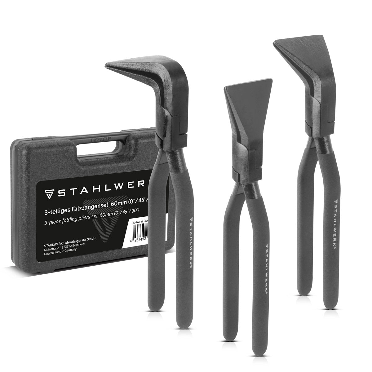 Stahlwerk folding tongs set 0 ° | 45 ° | 90 ° with 60 mm mowing width tongue pliers | Tlech pliers | Bending pliers | Spengler pliers | Tin -bending pliers | Roofer pliers | Plumbing tongs made of robust carbon steel
