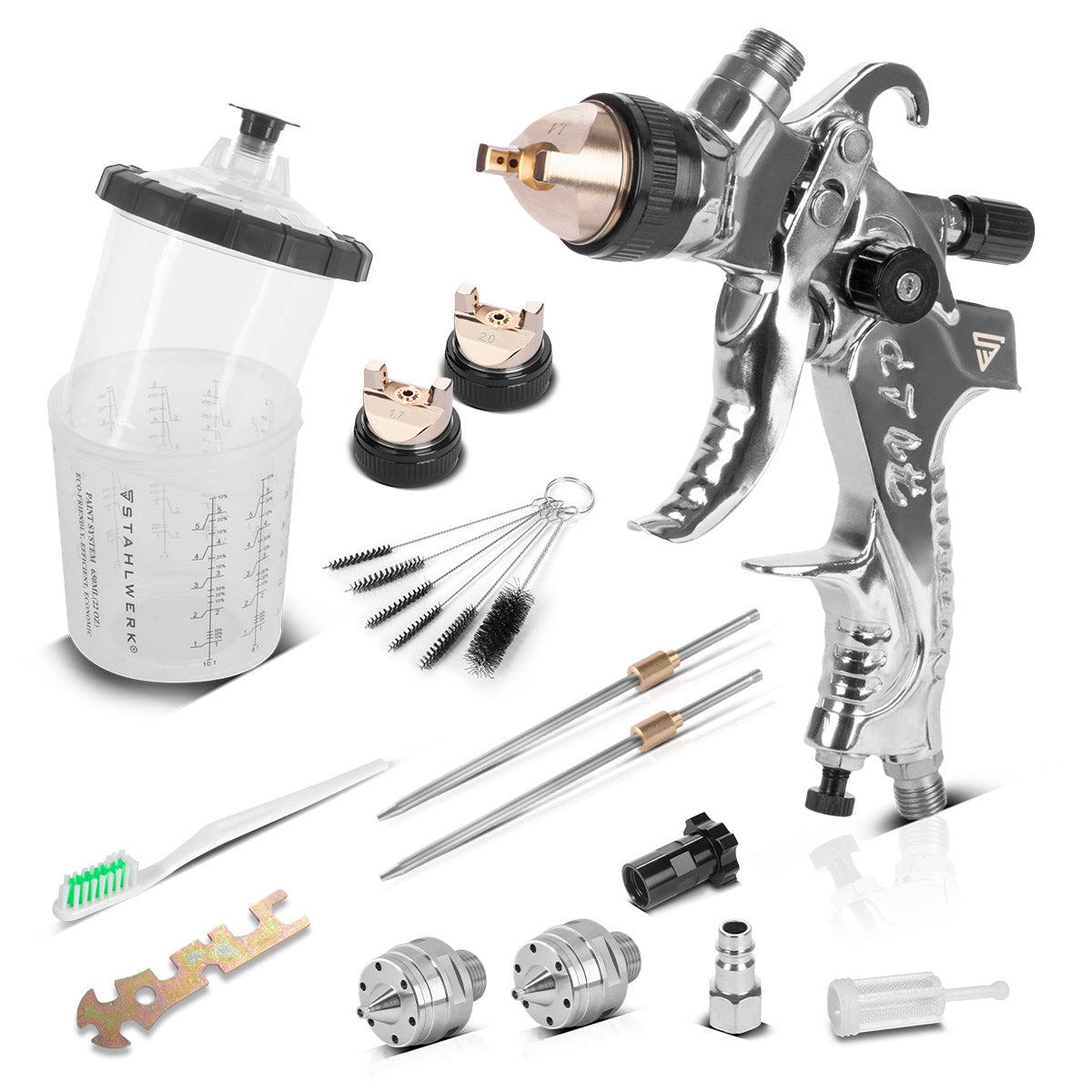 Stahlwerk Hvlp Picking Pistol SG-2550 ST con 1.4 | 1.7 | Set di ugelli da 2,0 mm e 650 ml di coppa di montaggio | Profi Spray Gun | Pistola a spruzzo | Pistola a spruzzo