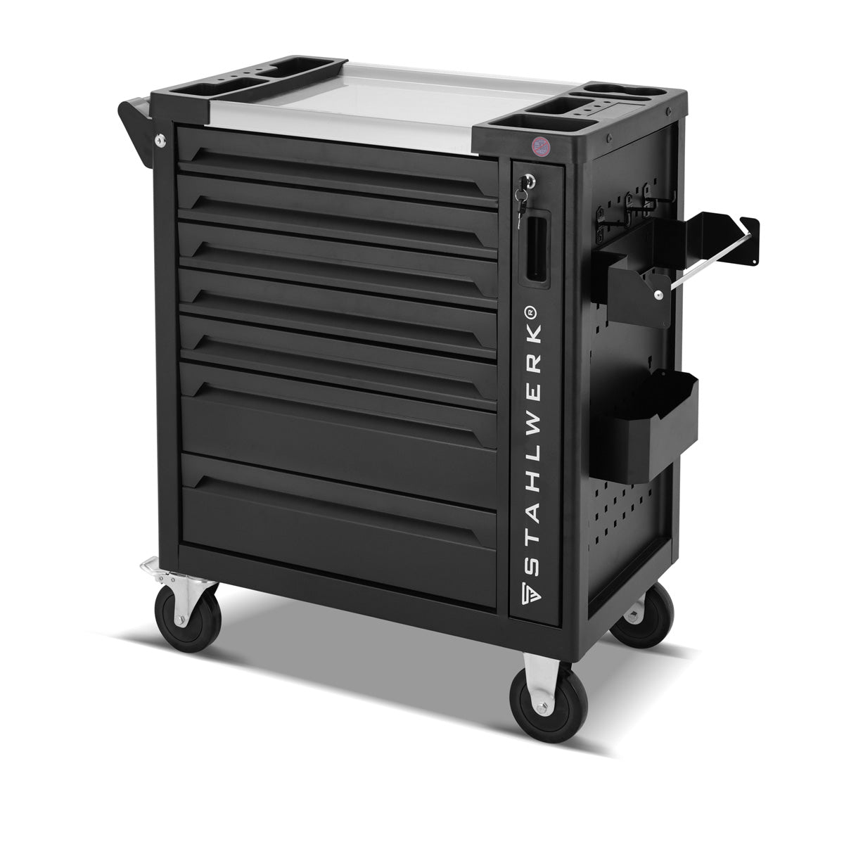 Steelworks workshop car Eagle lockable tool car | Profi assembly ducts | Tool organizer with 7 drawers, side extract and rubberized long-life rolls
