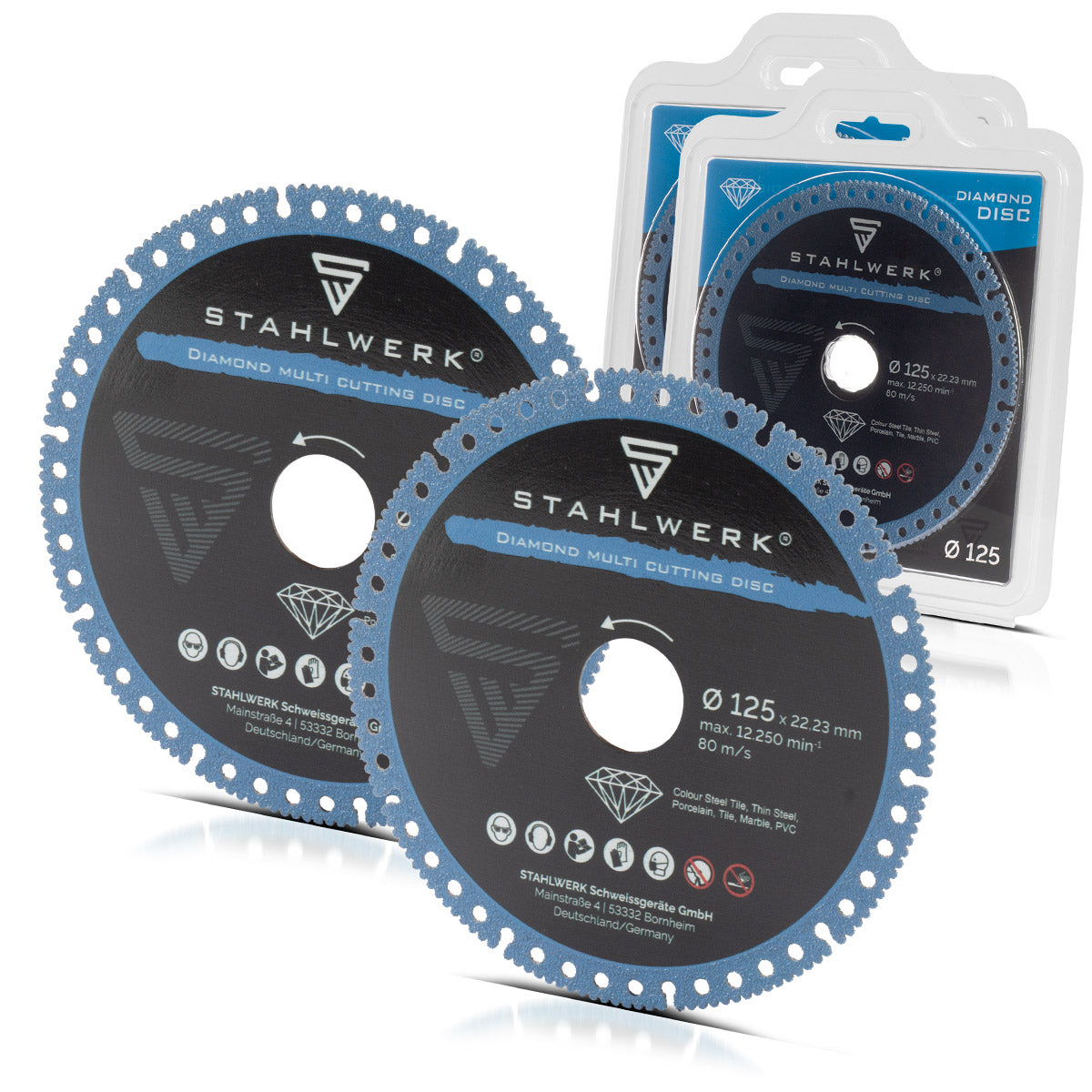 Steelworks Diamant Multi separating disc 2 Set 125 x 22.23 mm | Steel, porcelain, marble, PVC | High cutting precision & long service life