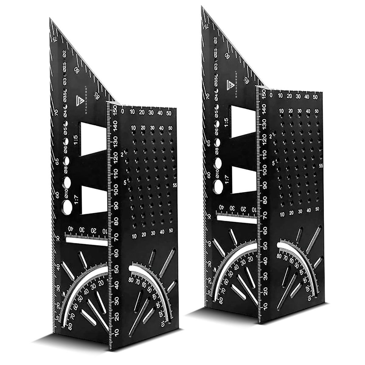 Steelworks 2 Set Mirscale Winkel Linal with stop and drilling apprenticeship 3D angle | Zimmermannswinkel | Aluminum angle | Gehrtige | Elder knives for precise measurement, torn, mark and draw