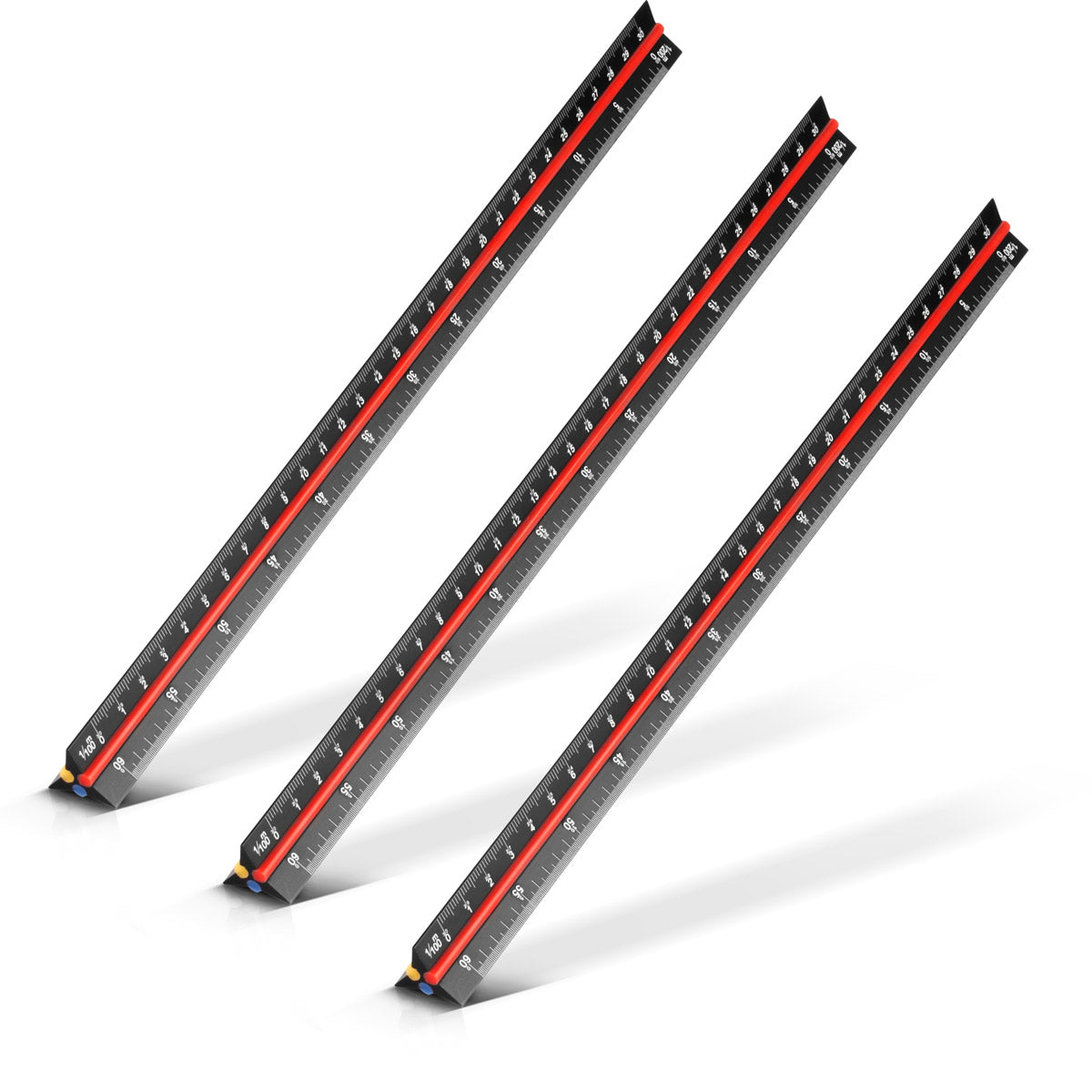 Steelworks Dreikant-Line-Lineal 3 Set 30 cm with metric scales in a scale of 1: 100 | 1: 200 | 1: 300 | 1: 400 | 1: 500 | 1: 600 triangular aluminum scale | Dreikant scale | Architects-Lineal