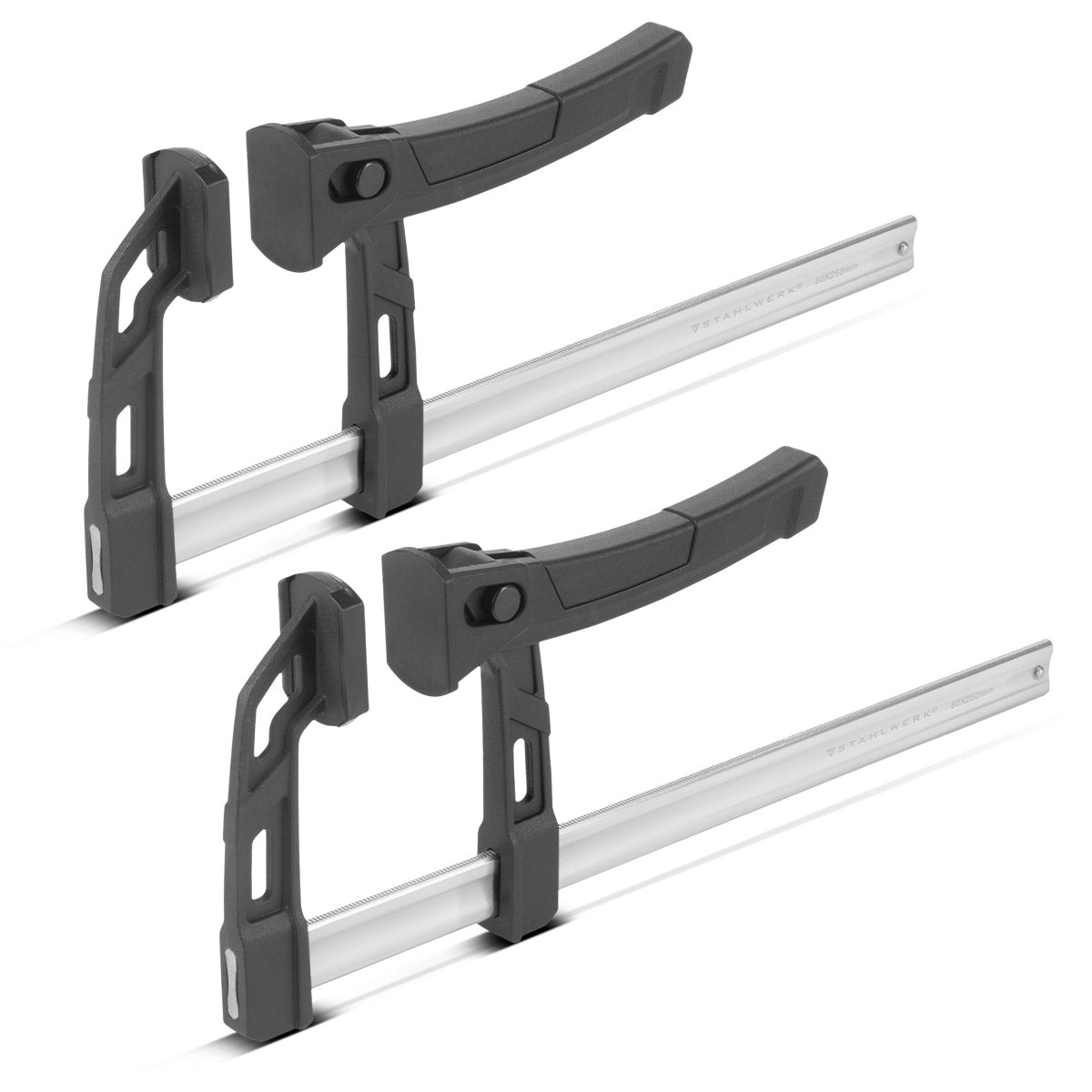 Steelwork 2er set lever clamp 80x250 mm | powerful clamping clamp with 100 kg of pressure power | Quick tensioner for precise fixing of workpieces | Stable clamp with span 250 mm, clamping depth 80 mm