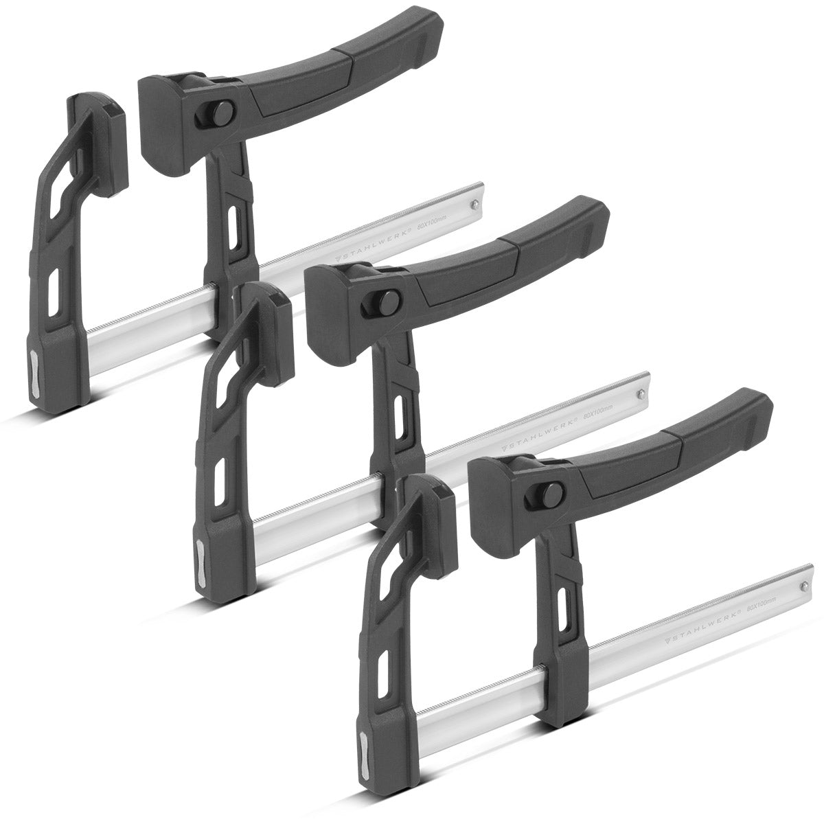 Steelwork 3 x lever clamp 80x100 mm | powerful clamping clamp with 100 kg of pressure power | Quick tensioner for precise fixing of workpieces | Stable compound with span 100 mm, clamping depth 80 mm