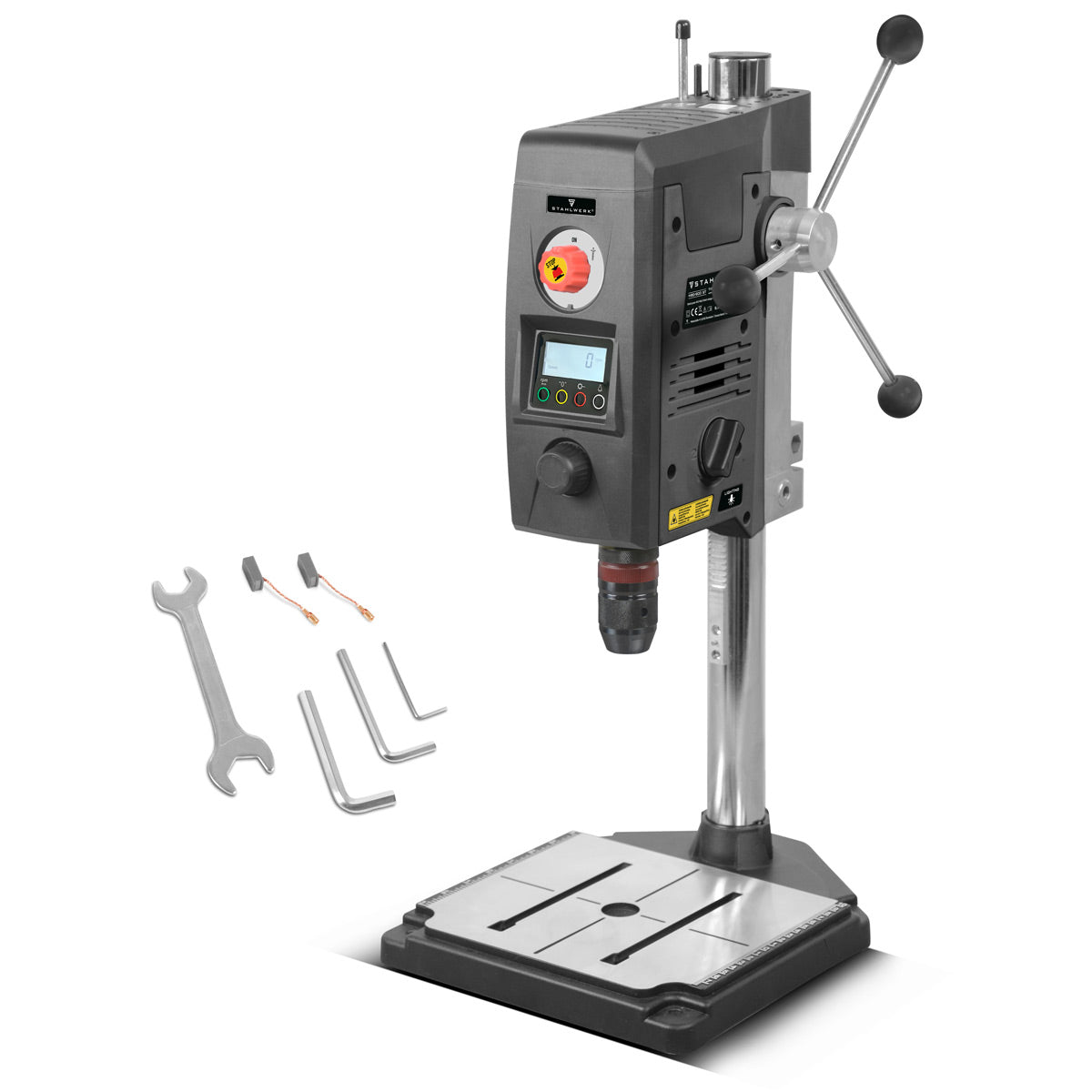 STAHLWERK MBD-800 ST مثقاب منضدي بالليزر الموضعي | مثقاب عمود 800 وات | 200 - 2500 دورة في الدقيقة | ظرف مثقاب بدون مفتاح 1.5 - 13 ملم | ماكينة حفر الأعمدة بضربة حفر 90 مم | العرض الرقمي