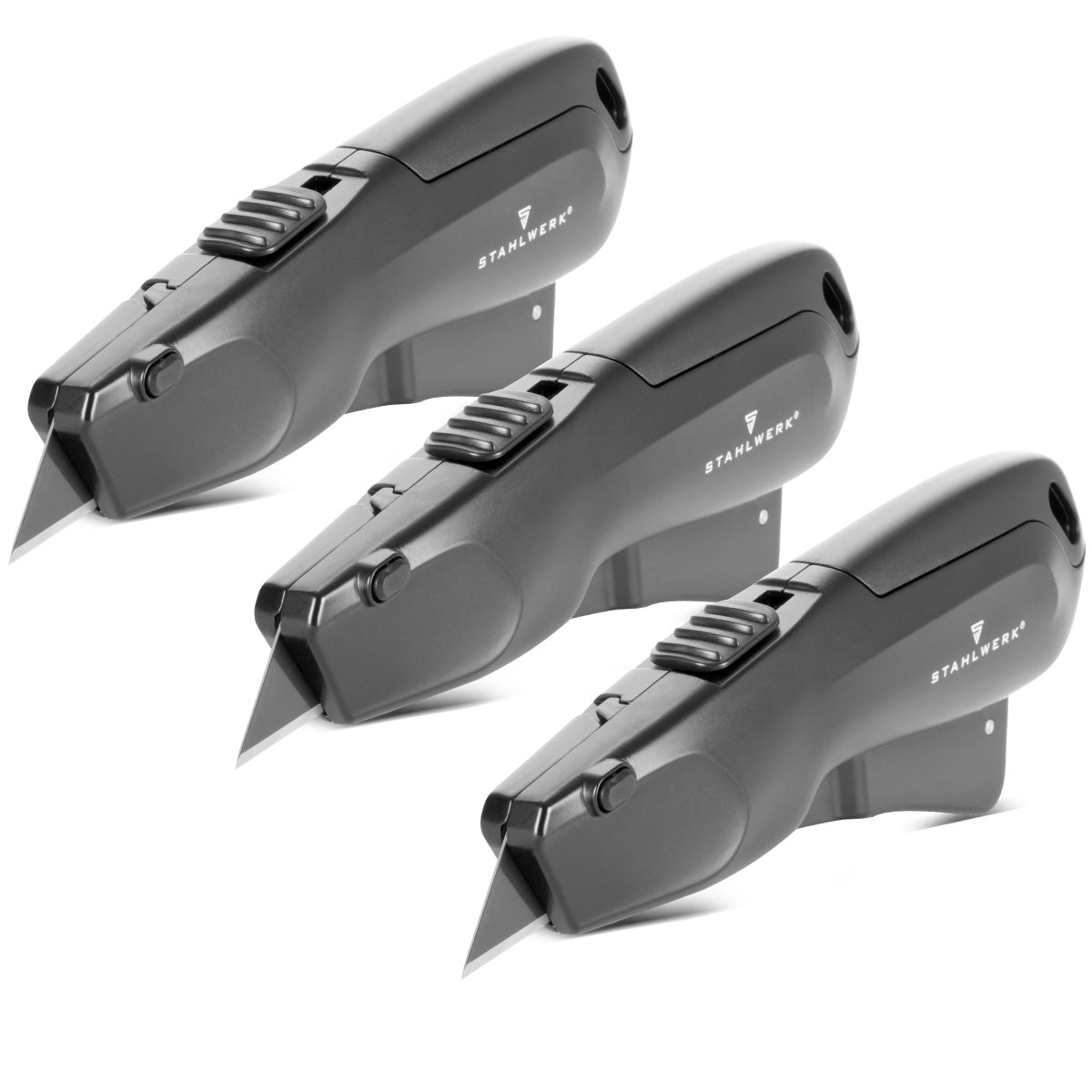 Steelworks cutter knife UCM-19 st 3 Set with quick-change blade, automatic blade withdrawal and safety lock cutter | Carpet knife | Safety knife | Package knife | Cardboard knife