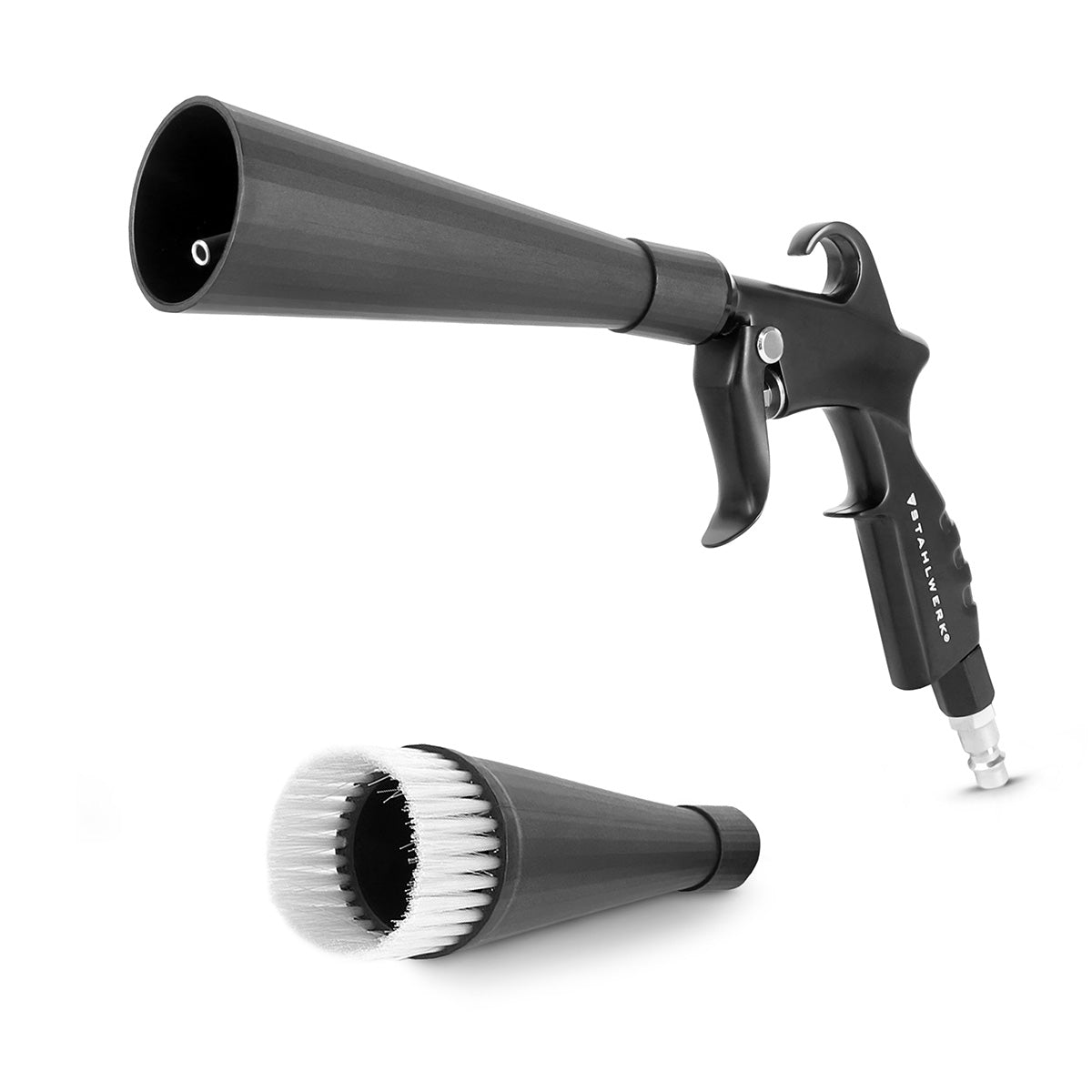 Pistola de limpieza en seco STAHLWERK RP-25 ST | Boquilla vórtice metálica con rodamiento de bolas | Pistola de limpieza de aire comprimido | Efecto tornado | Limpiador fuerte de tapicerías | Pistola de soplado automotriz para limpieza de superficies.