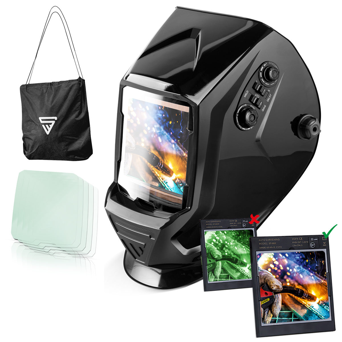 STAHLWERK Vollautomatik Real Colour Schweißhelm mit 3-in-1-Funktion ST-990 XB, schwarz glänzend