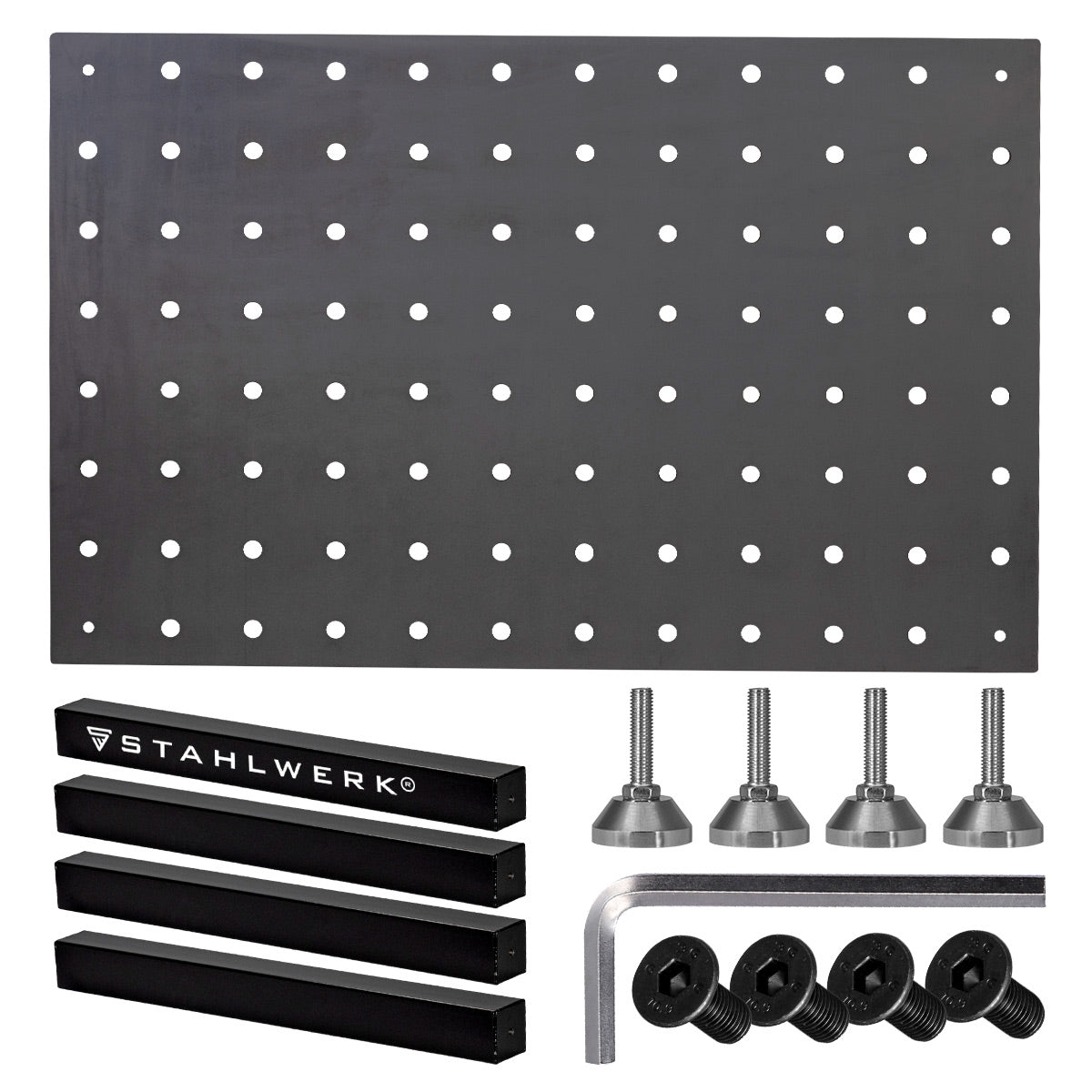 STAHLWERK Schweißtisch Montagetisch DIY-Bausatz mit massiver 12 mm Arbeitsplatte hochbelastbarer S355 Stahl, pulverbeschichtete Beine, nivellierbare Edelstahlfüße, Tragkraft bis 1,5 t