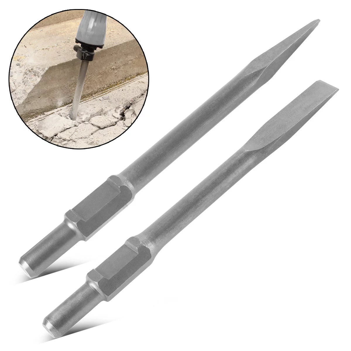 STAHLWERK Meißel 2er Set mit Flachmeißel und Spitzmeißel 30 x 380 mm Sechskant-Aufnahme für Abbruchhammer | Stemmhammer | Meißelhammer | Schlaghammer | Bohrhammer | Abrisshammer