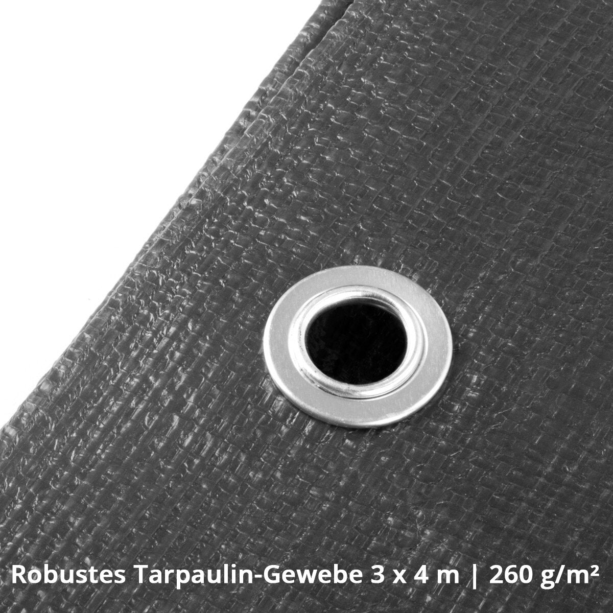 STAHLWERK Abdeckplane mit Ösen 3 x 4 m 260 g/m² wasserdichte Schutzplane | Gewebeplane | Gartenplane | Bootsplane | Holzplane | PE Plane
