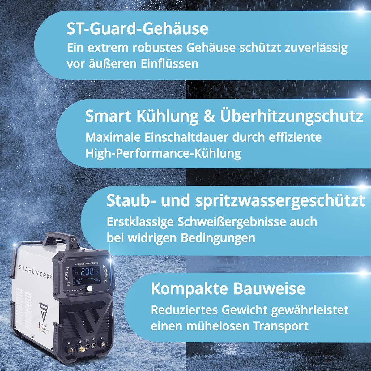 STAHLWERK Schweißgerät AC/DC WIG 200 ST Digital 2026 | 3-in1 Kombi-Schweißgerät | Spot-Funktion | Integrierte Clean-Funktion | Alu-geeigneter WIG/MMA Inverter mit 200 A | Fernregelbar | Digitales Bedienfeld
