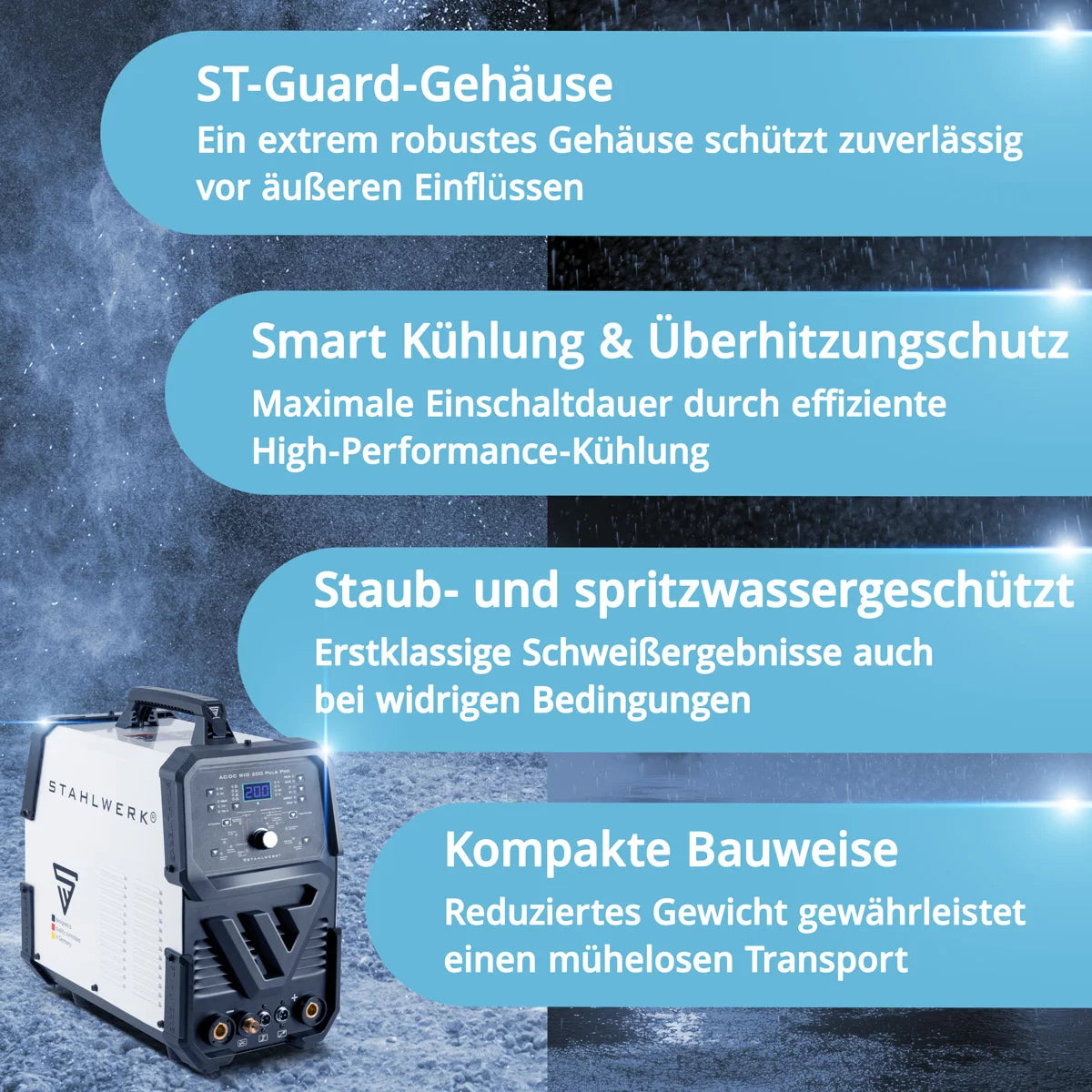 STAHLWERK AC/DC WIG 200 Puls Pro - Digitales Schweißgerät | Inverter mit 200 Ampere, ARC/MMA Funktion, Job-Speicher und IGBT-Technologie, geeignet für Alu und Dünnblech, 7 Jahre Herstellergarantie