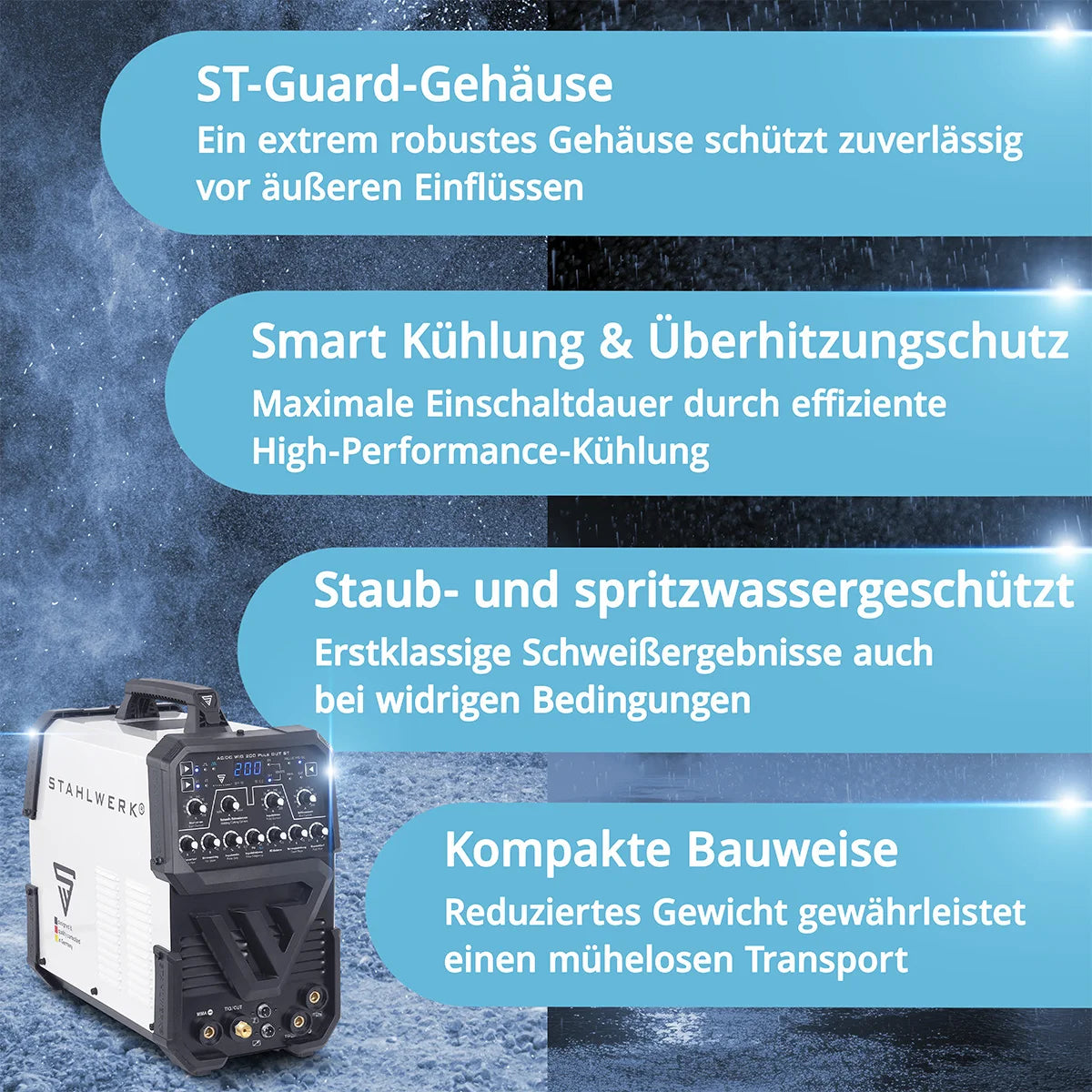 STAHLWERK Schweißgerät AC/DC WIG 200 Puls CUT ST mit 200 A WIG & MMA, Alu & Dünnblech geeignet, Kombigerät mit 45 A CUT-Funktion