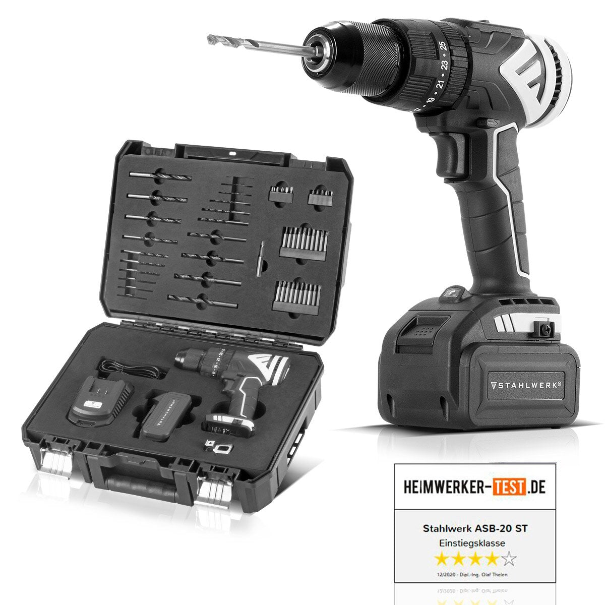 STAHLWERK Akku-Schlagbohrschrauber ASB-20 ST mit 20 Volt-System und Brushless-Technologie Akkuschrauber | Akkubohrer | Bohrschrauber inklusive Akku, Ladegerät, Maschinenkoffer, Bit- und Bohrer-Set