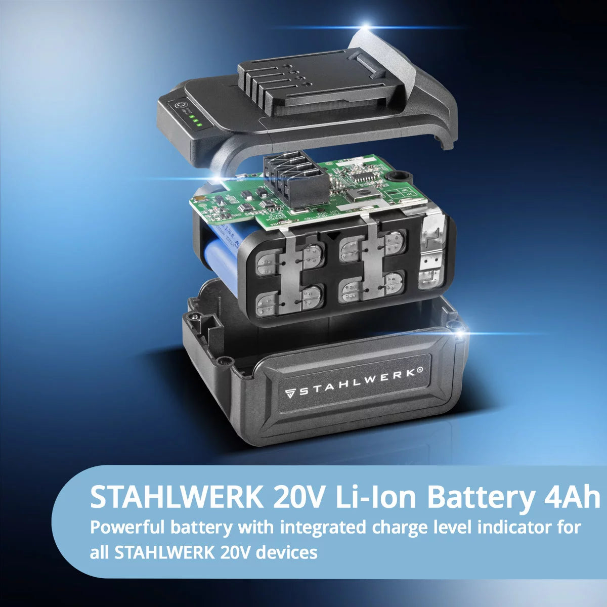 Clé à chocs rotative sans fil STAHLWERK ADS-880 ST | Système 20 volts | Technologie sans balais | Clé à chocs sans fil avec 880 Nm | Support ½" pouces | Comprend 4 douilles de protection 17-22 mm | Batterie et chargeur