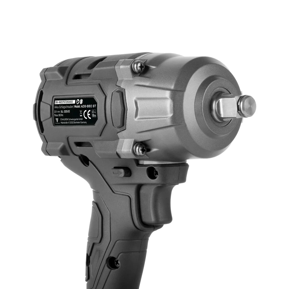 Clé à chocs rotative sans fil STAHLWERK ADS-880 ST | Système 20 volts | Technologie sans balais | Clé à chocs sans fil avec 880 Nm | Support ½" pouces | Comprend 4 douilles de protection 17-22 mm | Batterie et chargeur