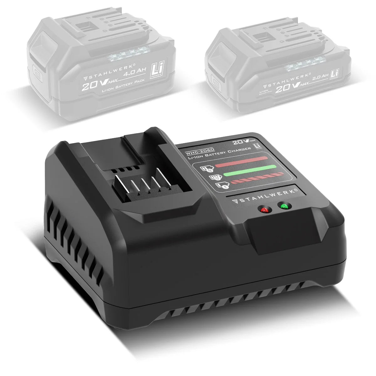 Caricabatterie STAHLWERK WHC-2060 | Tensione di uscita 20 V CC | monitoraggio automatico della carica, modalità di riparazione, controllo della temperatura e carica di mantenimento | Display a LED