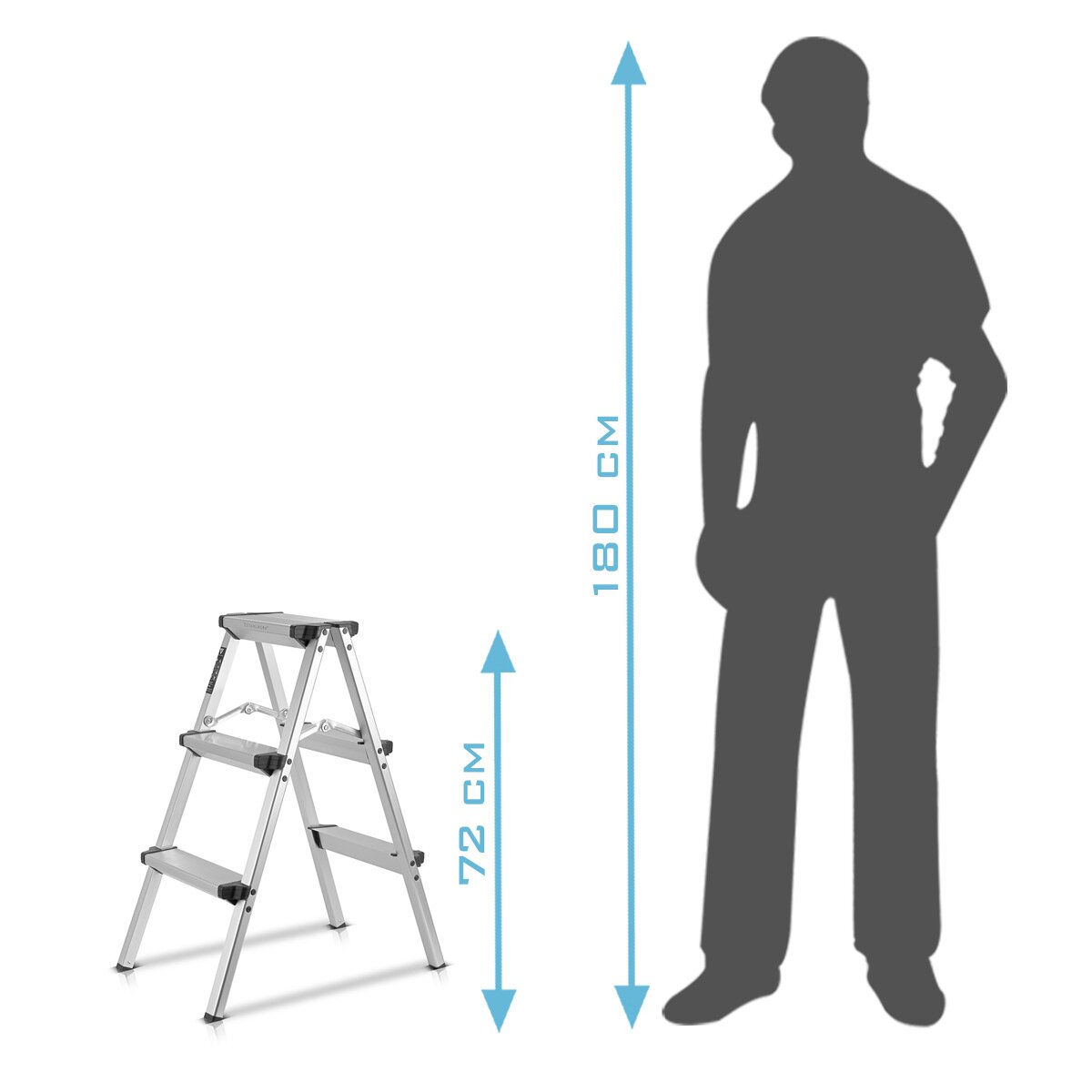 Stahlwerk Alu Heading Manager Alt-150 kg, 3 niveaux, hauteur du support 72 cm, conducteur d'aluminium | Conducteur pliant | Étape de pliage | Gestionnaire multipose | Restez à l'échelle avec des germes sans glissement