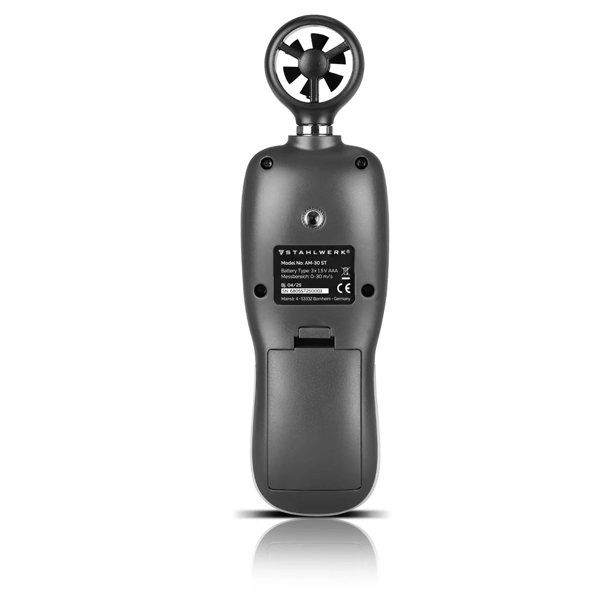 Anémomètre STAHLWERK | Compteur de vitesse de l'air compact 30 m/s | Appareil de mesure du vent | Débitmètre d'air | Mesure précise des données de vitesse du vent | Jauge numérique de température de l'air avec écran LCD