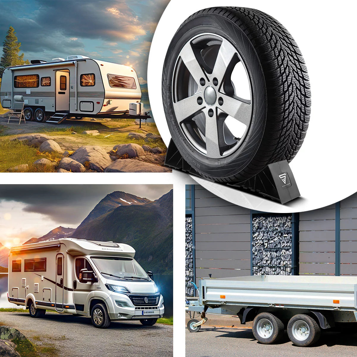 Steel mill with bracket GT-01 ST 4 Set up to 1.5 t axle load brake wedge | Hind -up | Rad wedge | Cycling pad for car trailers, motorhome, caravan or caravan