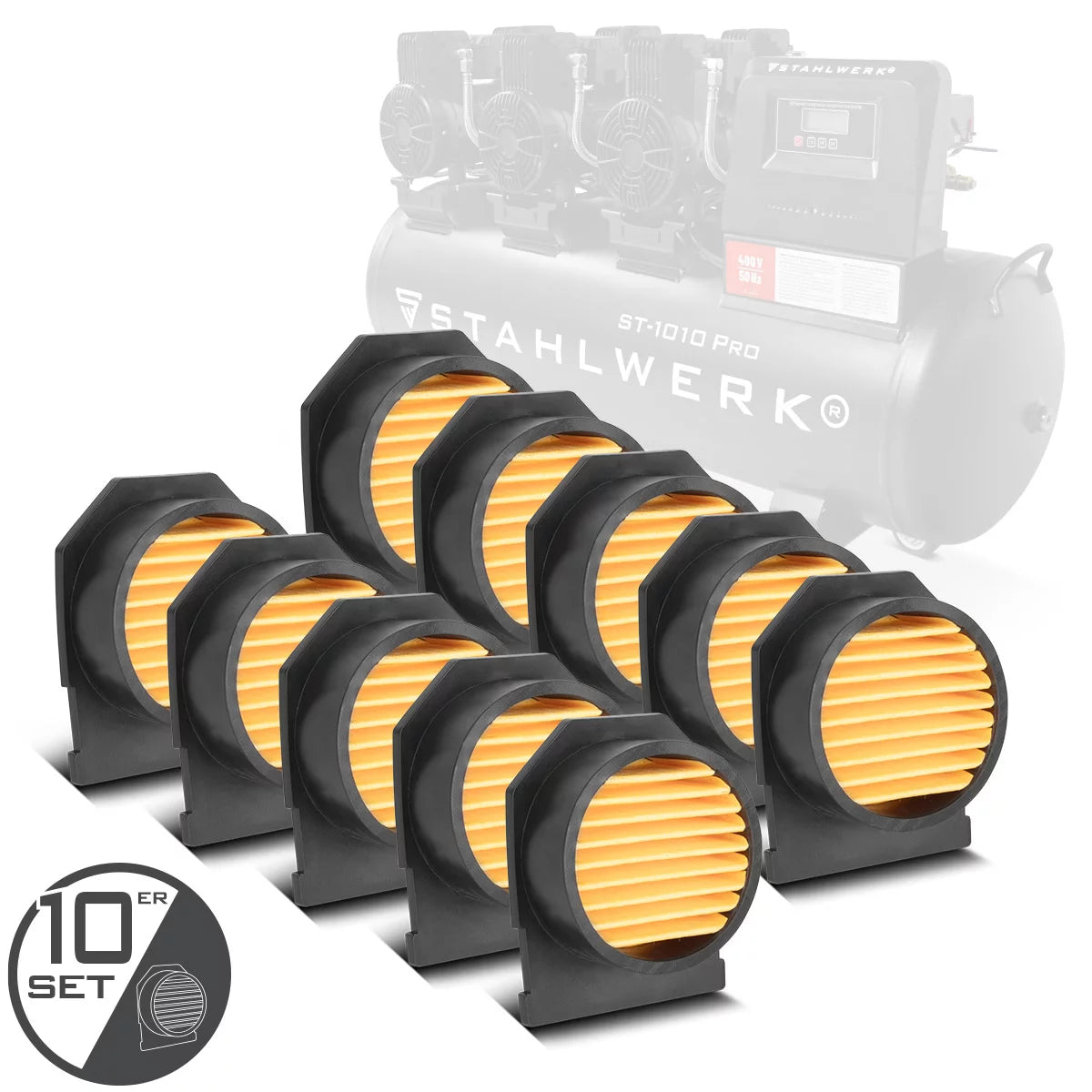 STAHLWERK 10er Set Ansaugluftfilter für Kompressoren | Ersatzfilter | Luftfilter | Saugfilter | Partikelfilter | Kompressor-Filter ausgelegt für 900 – 1450 Watt