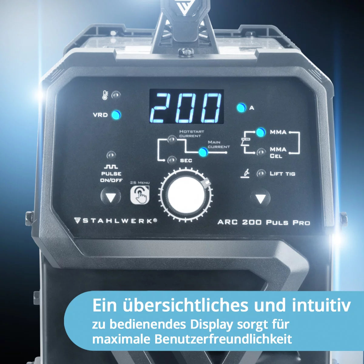 Stahlwerk Arc 200 Puls Pro Electrode Souding Dispositif, compact MMA | E-main | Onduleur de lifting-tig avec 200 ampères, technologie IGBT et fonction d'impulsion