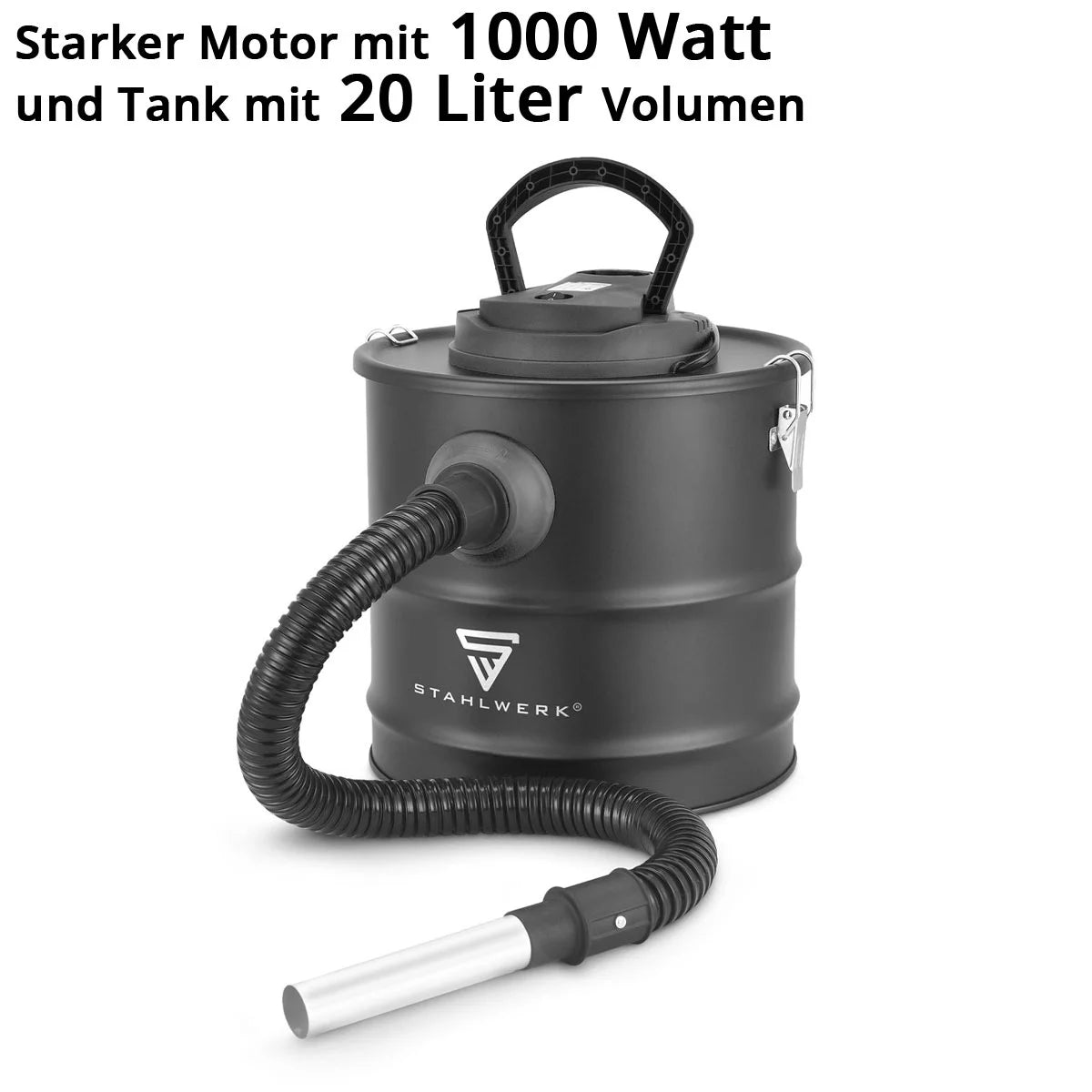 STAHLWERK Aschesauger VCL-1000 ST | Ofensauger mit 20 Liter Schmutzbehälter | 1000 W Leistung | Kamin-Staubsauger mit HEPA Filter | Blasfunktion | Für kalte Asche, Ofen, Grill, Werkstatt