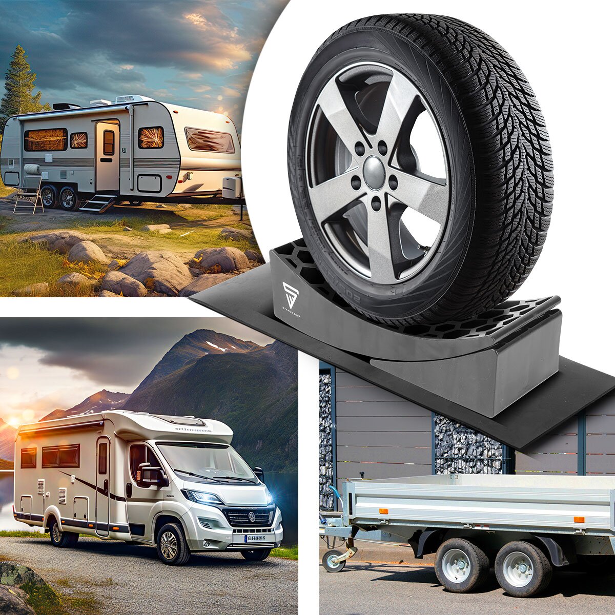 Wedge de retorno de Steelworks GT-17 ST 2 Configuración hasta 15.8 T Axle Loads Sweet Wedge | Paso Wedge | Cuña de compensación | Cuña redonda para autocaravana, campamento móvil, autocaravana, caravana o caravana